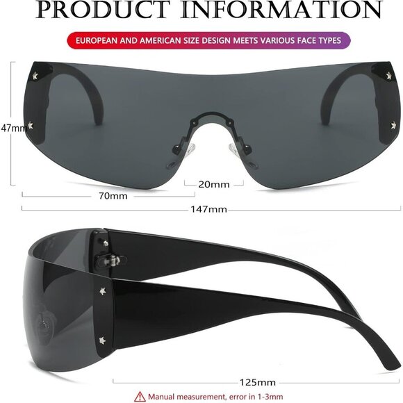 Oversized Y2K Rimless Sunglasses Women\'s Men UV400 Wrap Around Trendy